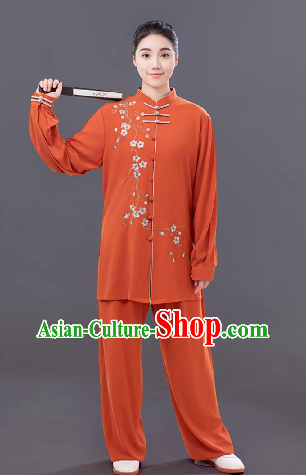 Women Embroidered Plum Blossom Tai Chi Suit Martial Arts Competition Performance Orange Outfit Women Embroidered Plum Blossom Tai Chi Suit Martial Arts Competition Performance Orange Outfit