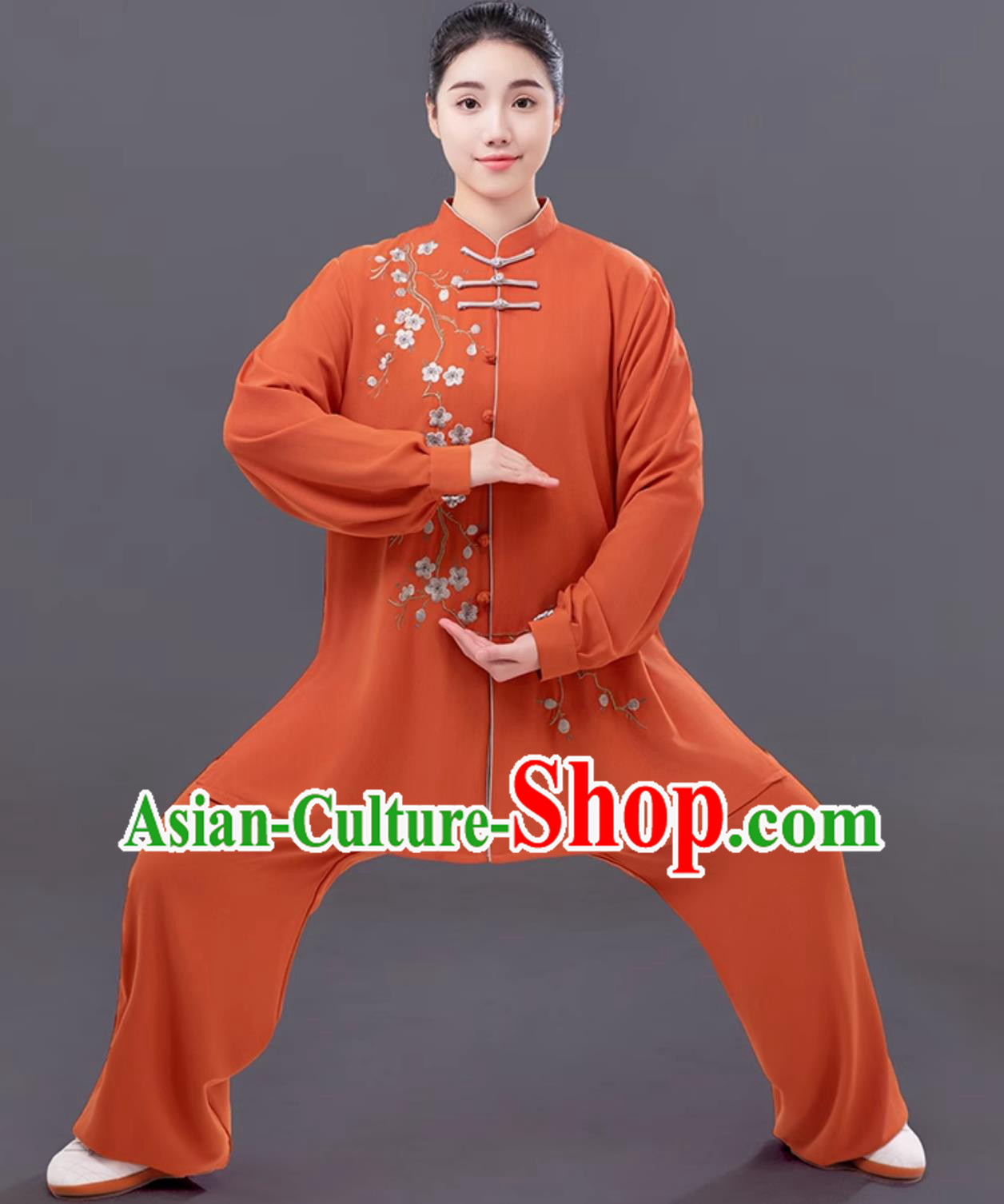 Women Embroidered Plum Blossom Tai Chi Suit Martial Arts Competition Performance Orange Outfit Women Embroidered Plum Blossom Tai Chi Suit Martial Arts Competition Performance Orange Outfit