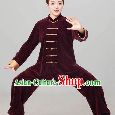 Angora Red Double Faced Fleece Women Tai Chi Suit Autumn Winter Thickened Tai Chi Training Uniform Martial Arts Clothing