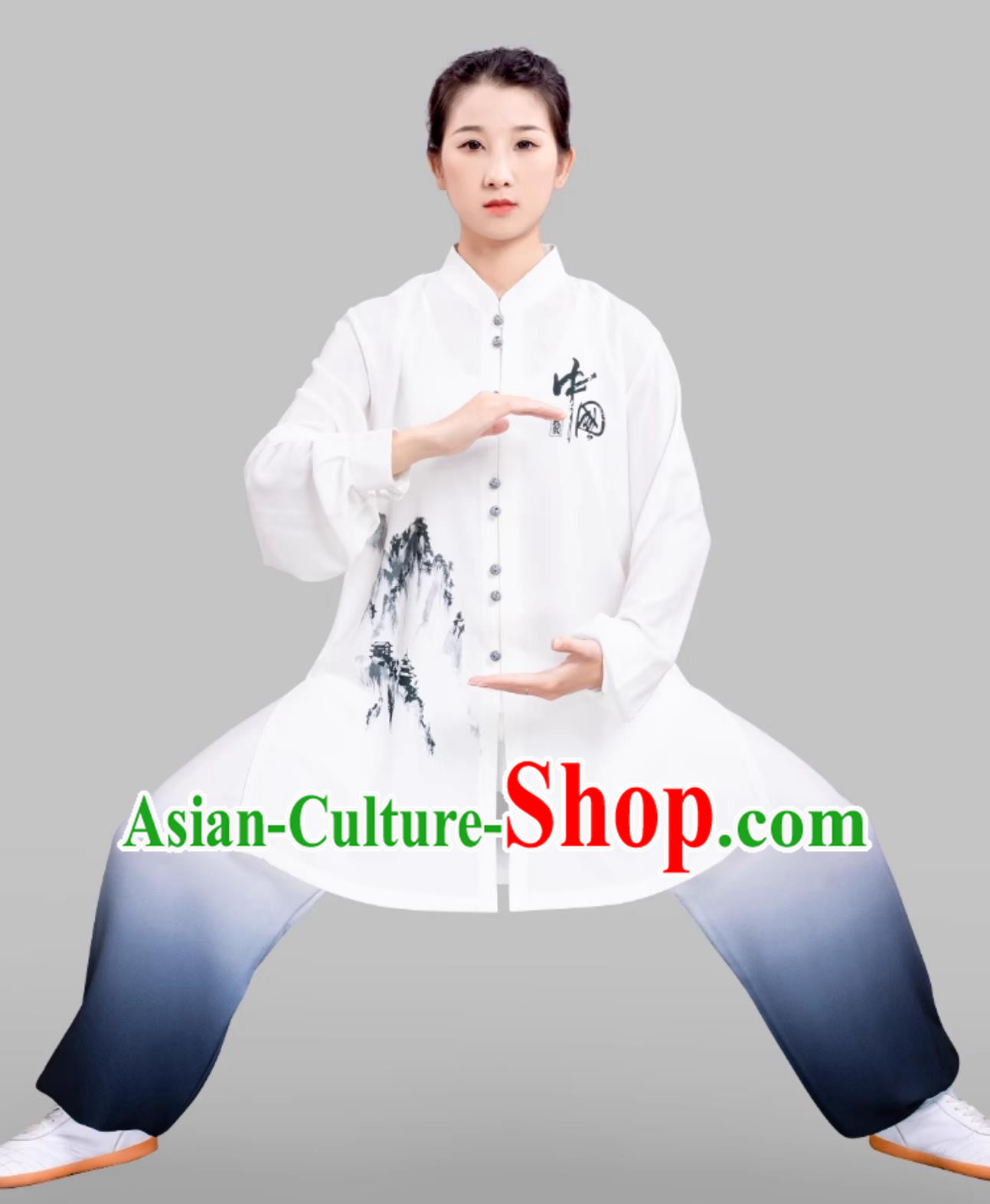 Ink Painting Gradient Tai Chi Suit Chinese Style Ba Duan Jin Training Attire Ink Painting Gradient Tai Chi Suit Chinese Style Ba Duan Jin Training Attire