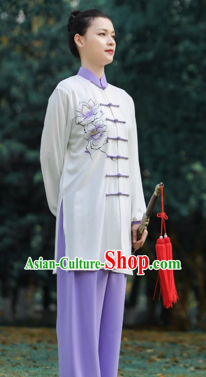 Hand Painted Magnolia Women Tai Chi Suit Tai Chi Training Performance Competition Costume Hand Painted Magnolia Women Tai Chi Suit Tai Chi Training Performance Competition Costume