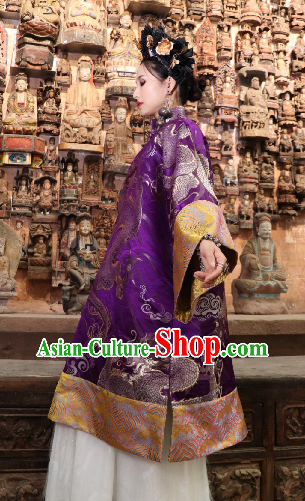 Chinese Style Cheongsam Purple Gold Dragon Jacquard Stand Collar Robe Modified Hanfu Chinese Style Cheongsam Purple Gold Dragon Jacquard Stand Collar Robe Modified Hanfu
