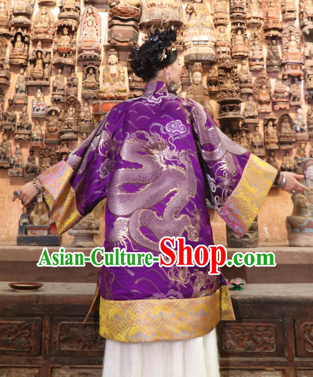 Chinese Style Cheongsam Purple Gold Dragon Jacquard Stand Collar Robe Modified Hanfu Chinese Style Cheongsam Purple Gold Dragon Jacquard Stand Collar Robe Modified Hanfu