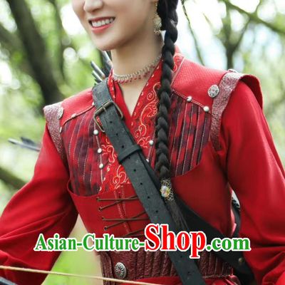 Ancient Chinese Swordswoman Costume Traditional Heroine Red Clothing TV Series Fateful Love Princess Nangong Qian Qian Outfit