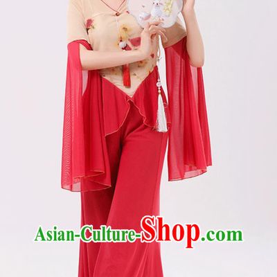 Chinese Dance Practice Wear Performance Outfit Classical Dance Women Chiffon Top Flared Pants Set