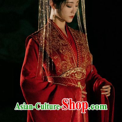 Traditional Hanfu Wedding Clothing TV Series Fateful Love Princess Han Zi Qing Red Dress Chinese Ancient Bride Costume