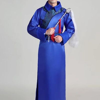 Chinese Qing Dynasty Eunuch Costume Ancient Imperial Bodyguard Blue Robe