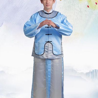 Chinese Ancient Imperial Bodyguard Light Blue Outfit Qing Dynasty Warrior Costume