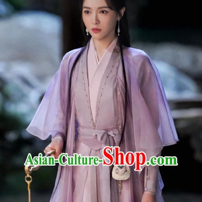 Chinese TV Series A Moment But Forever Goddess Wu Shuang Purple Dress Ancient Drama Young Woman Clothing Traditional Hanfu