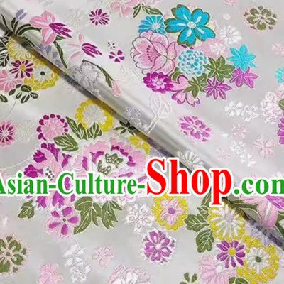 Traditional Tang Suit Cheongsam Fabric Chinese White Brocade Classical Flowers Pattern Design Satin Drapery