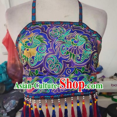 Chinese Ethnic Performance Costume Dance Outfit Traditional Embroidered Fringe Bellyband for Women