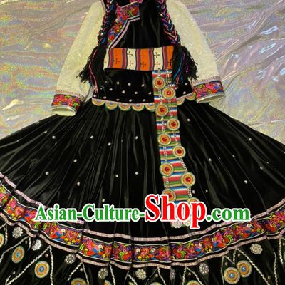 Yunnan Lijiang Naxi Ethnic Costume Chinese Traditional Dress Stage Performance Outfit
