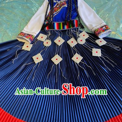 Yunnan Lijiang Ethnic Minority Clothing Chinese Mosuo Naxi Performance Costume Blue Dress