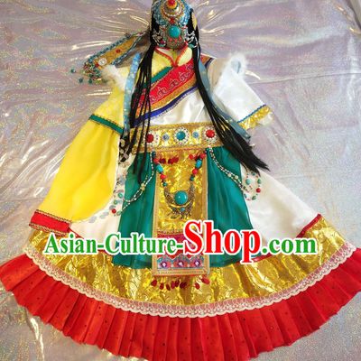 Chinese Zang Ethnic Minority Clothing Tibetan Costume Stage Performance Dress