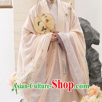Ming Dynasty Hanfu Women Pink Long Gown and Ma Mian Qun Ancient Chinese Costumes Set