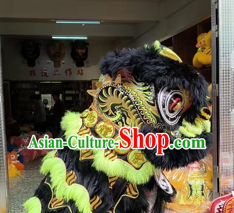 Black Wool Chinese Dancing Lion Head Traditional Celebration Lion Dance Costumes Complete Set Black Wool Chinese Dancing Lion Head Traditional Celebration Lion Dance Costumes Complete Set