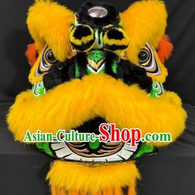 Yellow and Orange Wool Chinese Dancing Lion Fut San Lion Head Traditional Celebration Lion Dance Costumes Complete Set