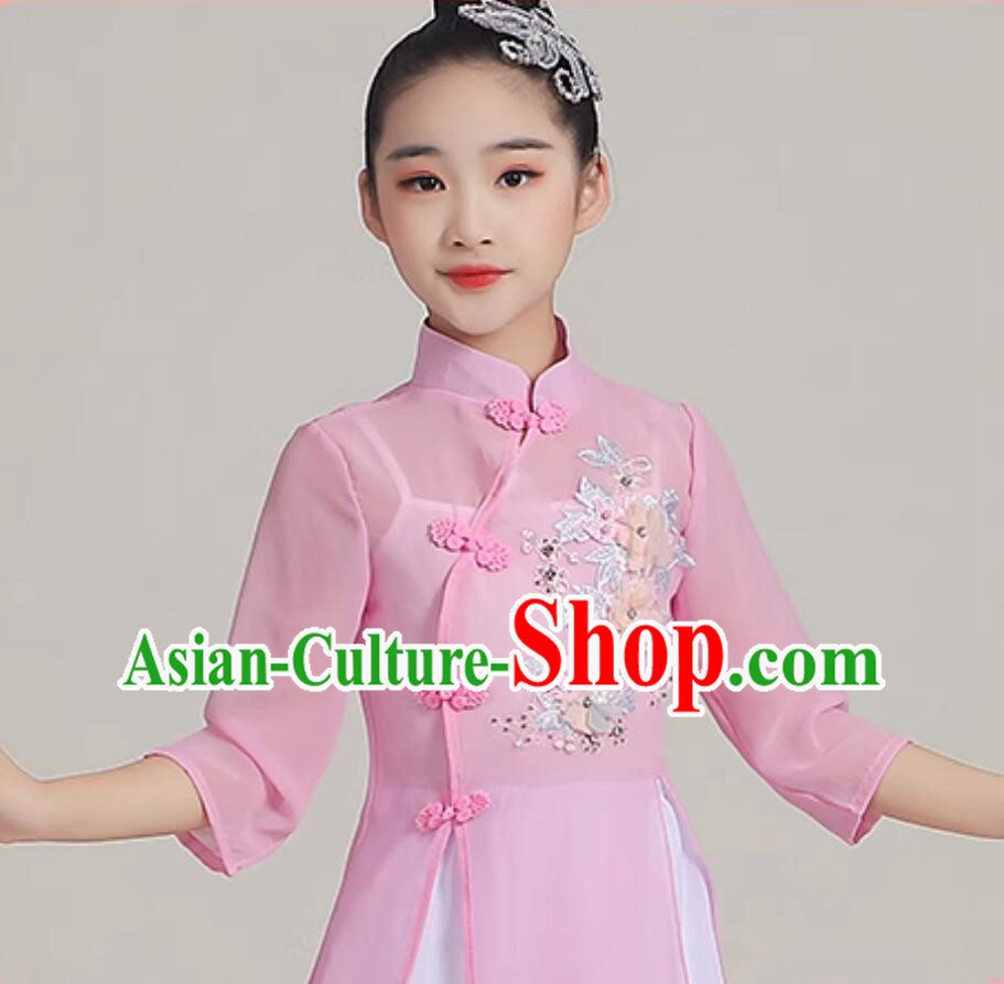 Chinese Classical Dance Clothing Children Fan Dance Costume Traditional Dance Pink Outfit Chinese Classical Dance Clothing Children Fan Dance Costume Traditional Dance Pink Outfit