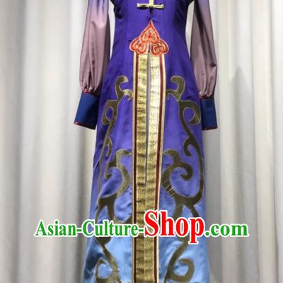 Chinese Mongolian Dance Group Performance Costume Eternal Anthem Dance Repertoire Attire Mongol Nationality Dance Purple Dress