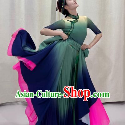 Tibetan Female Folk Dance Costume Zang Nationality Group Dance When Gesang Flowers Bloom Stage Performance Attire Chinese Ethnic Clothing