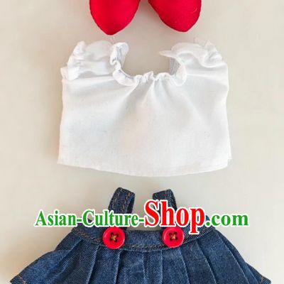 Labubu Doll Costumes Red Bowknot Denim Outfit Jeans Set