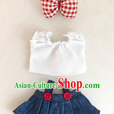 Labubu Doll Costumes Gingham Bowknot Denim Outfit Jeans Set