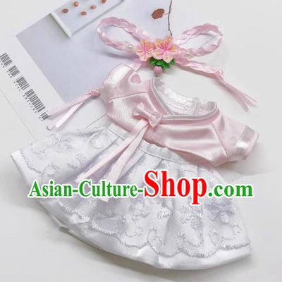 Handmade Labubu Hanbok Doll Costumes Traditional Korean Clothing Pink Top and White Skirt