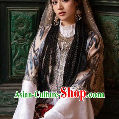 Retro Xinjiang Kashgar Uyghur Princess Dress Traditional Atlas Silk Ethnic Costume