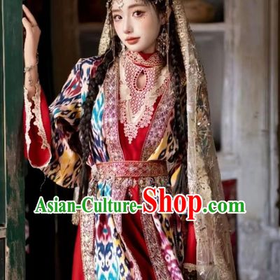 Uyghur Kashgar Princess Silk Road Costume Red Xinjiang Maiden Outfit