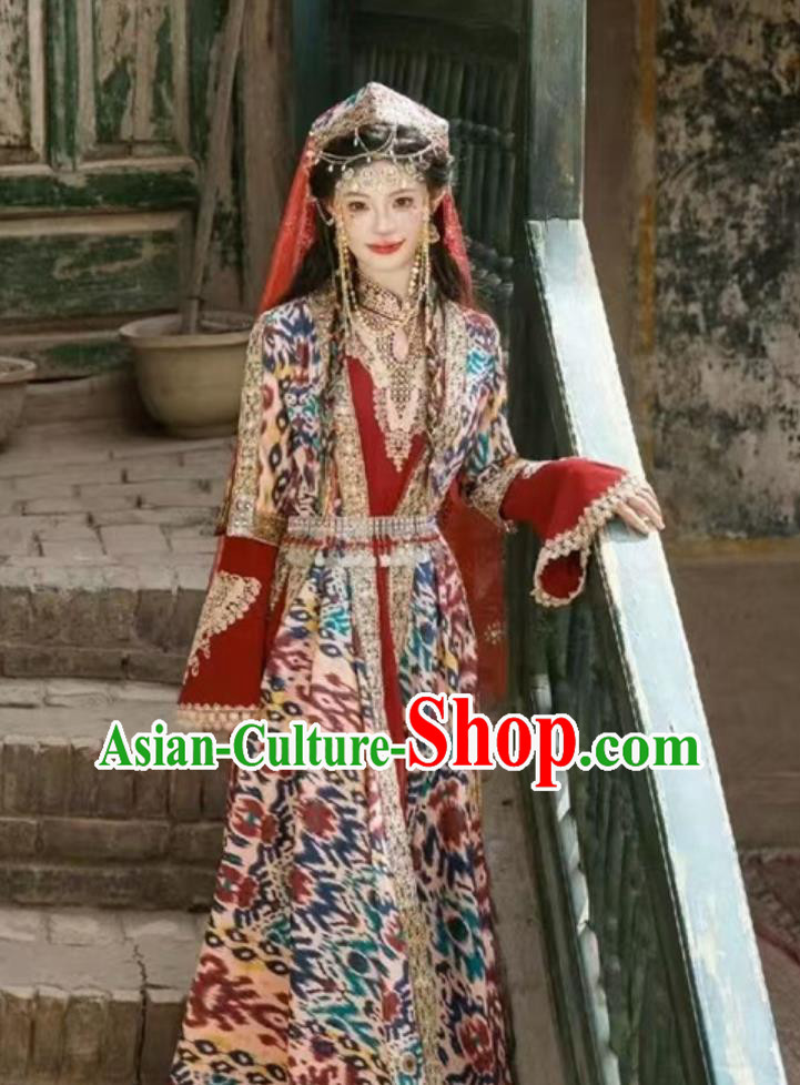 Uyghur Kashgar Princess Silk Road Costume Red Xinjiang Maiden Outfit Uyghur Kashgar Princess Silk Road Costume Red Xinjiang Maiden Outfit