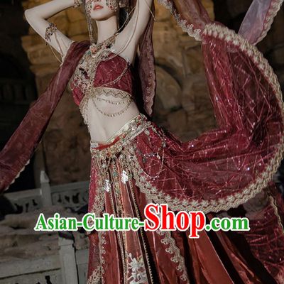 Red Dunhuang Feitian Hanfu Maiden Exotic Indian Dance Studio Performance Costume Chinese Style Dance Outfit