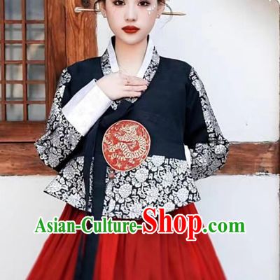 Korean Ethnic Women Silver Embroidered Hanbok Princess Palace Gown Daily Wear Set