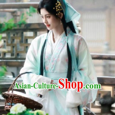 Ju Jingyi Tea Picking Girl Hanfu Dress Green Ancient Chinese Costume Traditional Clothing