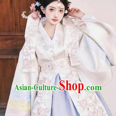 White Korean Embroidered Wedding Dress Palace Ancient Costume Yanbian Ethnic Bridal Gown