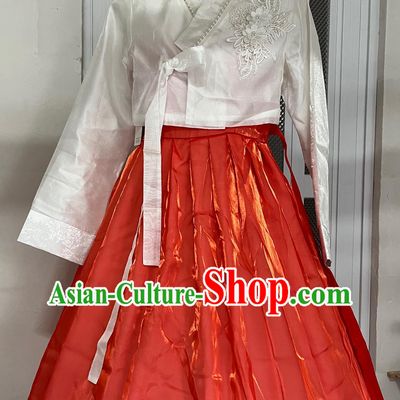 Yanji Korean Ethnic Women Daily Dress Court Red Hanbok Ethnic Fashion Attire