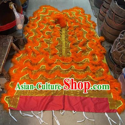 Golden Sequins Chinese Lion Dance Tail and Pants Traditional Orange Wool Lion Costumes Set