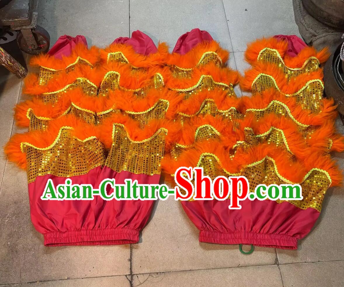 Golden Sequins Chinese Lion Dance Tail and Pants Traditional Orange Wool Lion Costumes Set