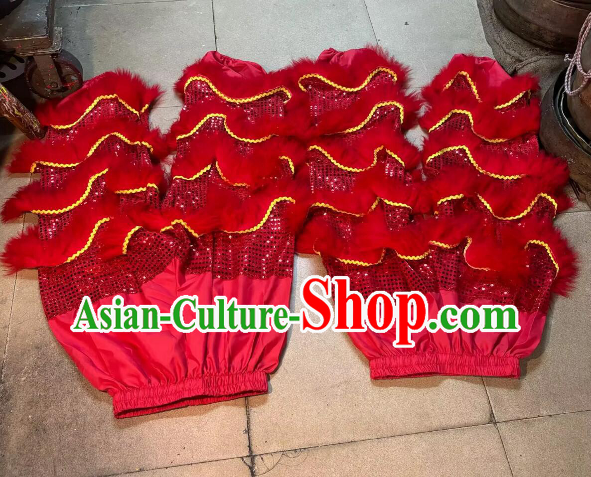 Red Sequins Chinese Lion Dance Tail and Pants Traditional Wool Lion Costumes Set Red Sequins Chinese Lion Dance Tail and Pants Traditional Wool Lion Costumes Set