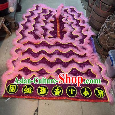 Purple Sequins Chinese Lion Dance Tail and Pants Traditional Pink Wool Lion Costumes Set