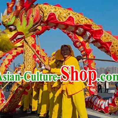 Henan Traditional Dragon Dance Prop Chinese Festival Dragon Dance Equipment Golden Dragon Costume Complete Set