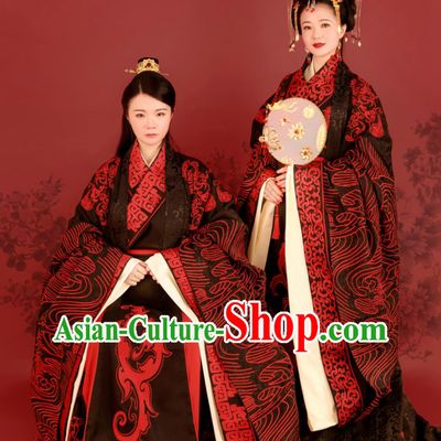 Black and Red Zhou Dynasty Hanfu Wedding Attires Chinese Ancient Embroidery Costumes