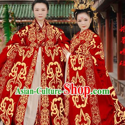 Zhou Dynasty Hanfu Chinese Wedding Gown Embroidered Costumes Ancient Bride and Groom Clothing Set