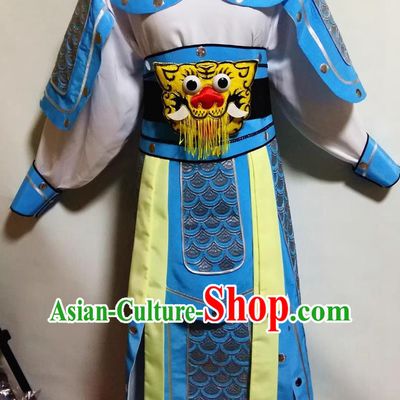 Blue Improved General Kao Chinese Peking Opera Costume Warrior Xiaosheng Yang Zongbao Armor