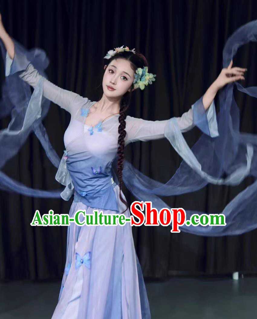 Chinese Butterfly Classical Dance Costume Kong Tan Zhi Dance Outfit Gradient Chiffon Dress Chinese Butterfly Classical Dance Costume Kong Tan Zhi Dance Outfit Gradient Chiffon Dress