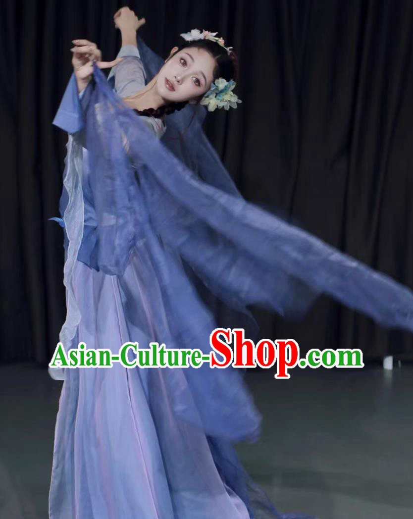 Chinese Butterfly Classical Dance Costume Kong Tan Zhi Dance Outfit Gradient Chiffon Dress Chinese Butterfly Classical Dance Costume Kong Tan Zhi Dance Outfit Gradient Chiffon Dress