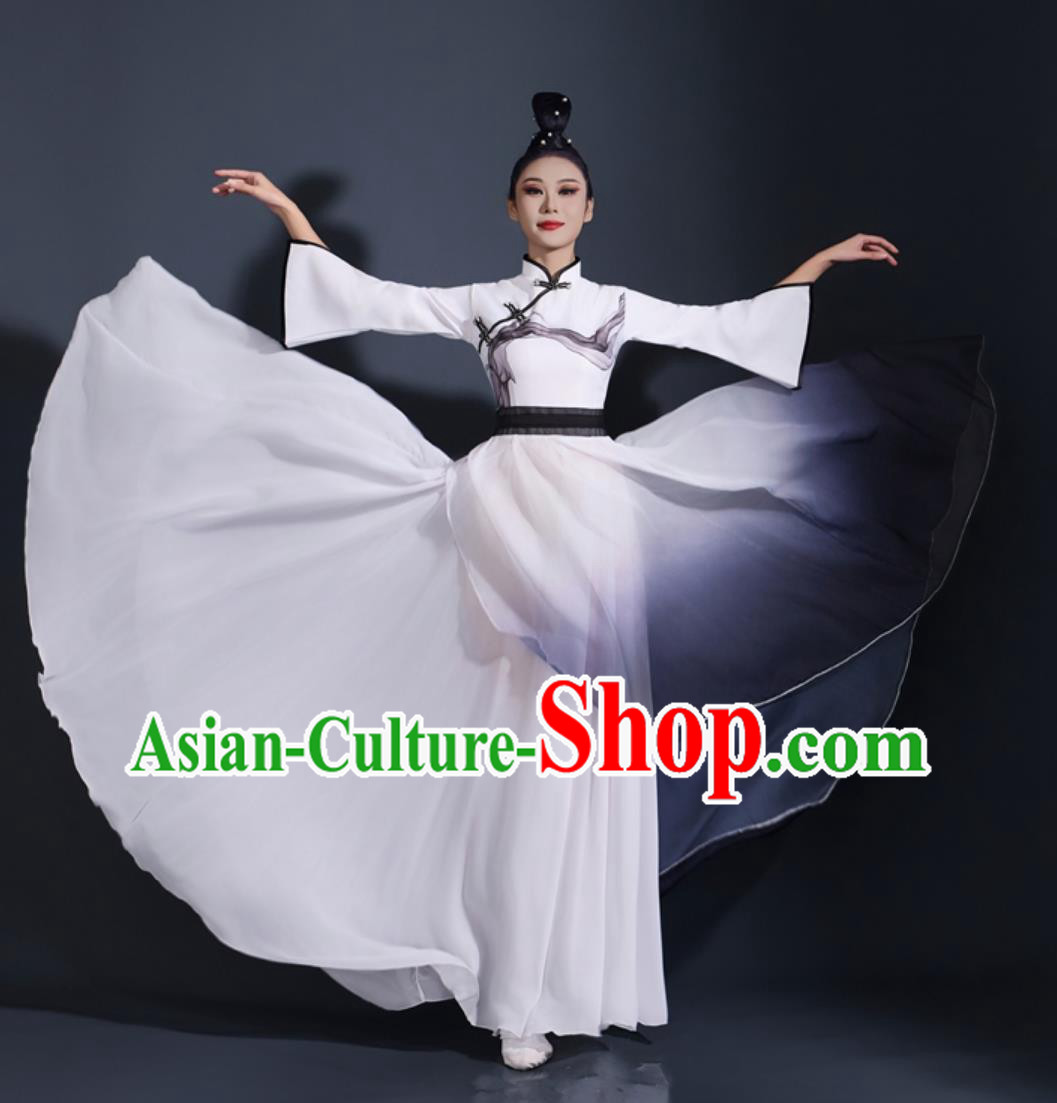 Opening Dance Flared Dress Ink Painting Gradient Costume Chinese Woman Solo Fan Dance Attire Opening Dance Flared Dress Ink Painting Gradient Costume Chinese Woman Solo Fan Dance Attire