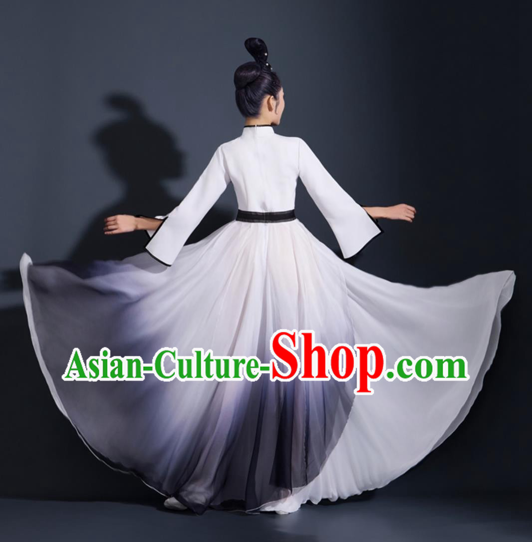 Opening Dance Flared Dress Ink Painting Gradient Costume Chinese Woman Solo Fan Dance Attire Opening Dance Flared Dress Ink Painting Gradient Costume Chinese Woman Solo Fan Dance Attire