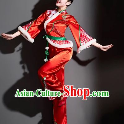 Chinese Style Drum Dance Costume Lantern Festival Fan Dance Yangko Performance Red Outfit