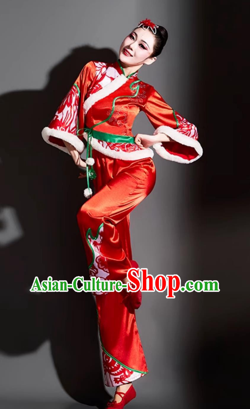 Chinese Style Drum Dance Costume Lantern Festival Fan Dance Yangko Performance Red Outfit Chinese Style Drum Dance Costume Lantern Festival Fan Dance Yangko Performance Red Outfit