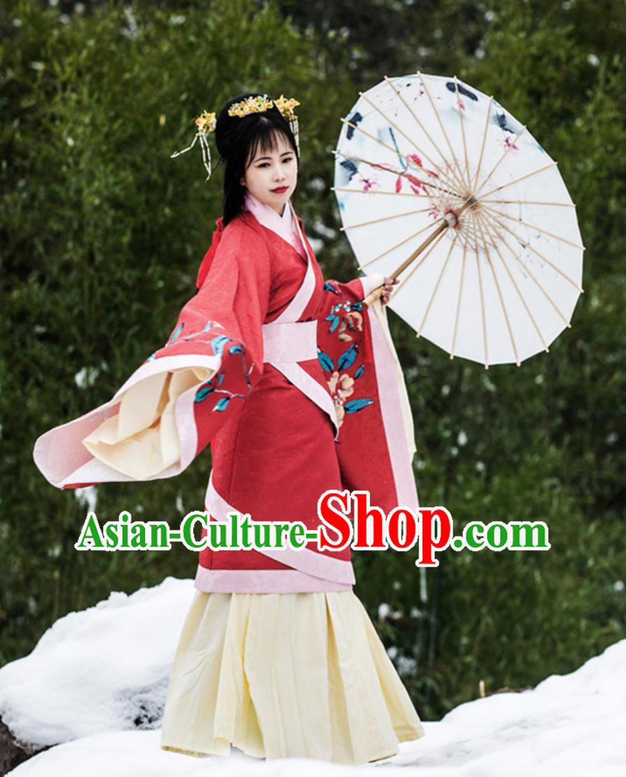 Hanfu Traditional Gown Ancient Chinese Women Dress Han Dynasty Red Double Wrap Quju Robe Hanfu Traditional Gown Ancient Chinese Women Dress Han Dynasty Red Double Wrap Quju Robe